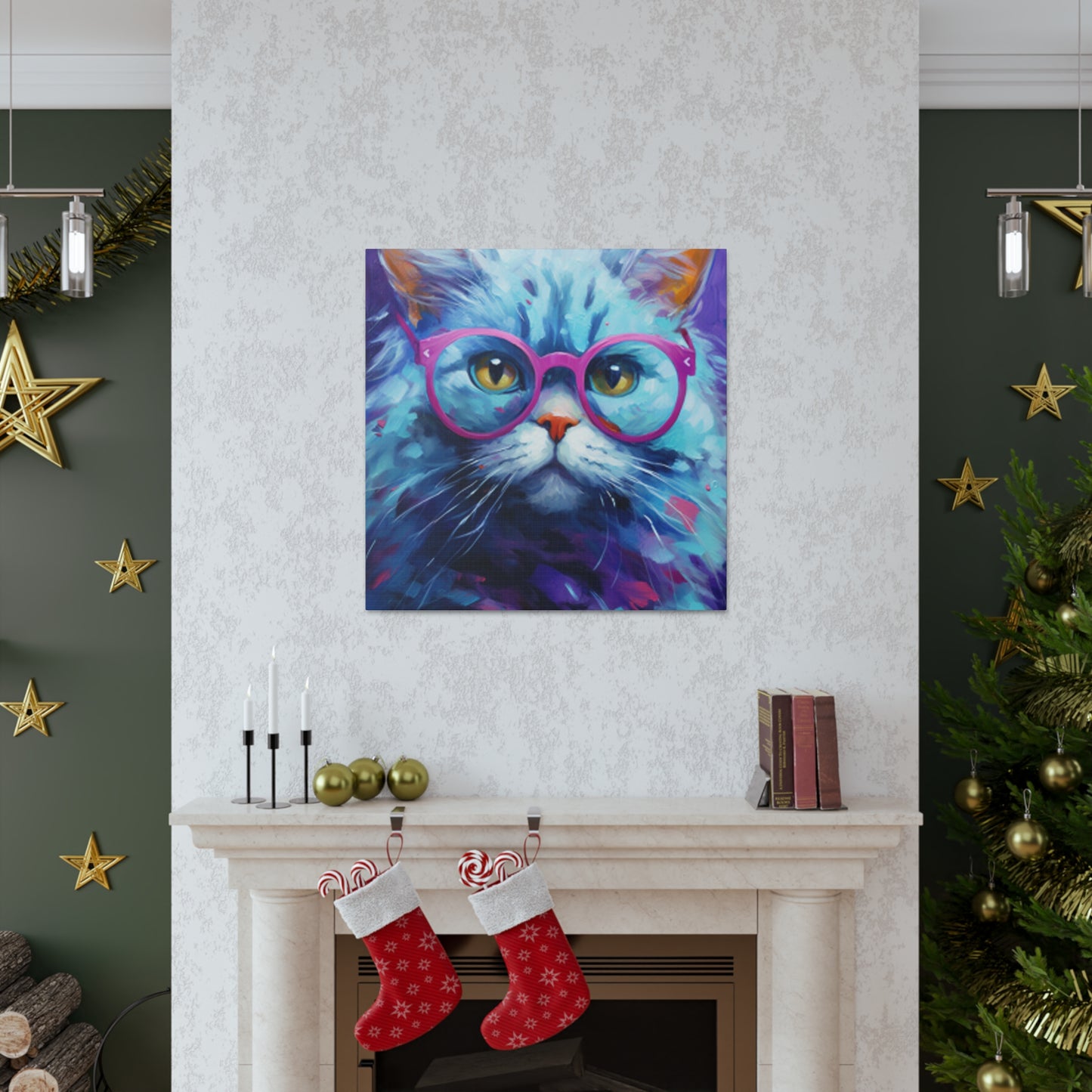 Puuur-ple Background And Glasses On A Pretty Kitty- Large Wall Art