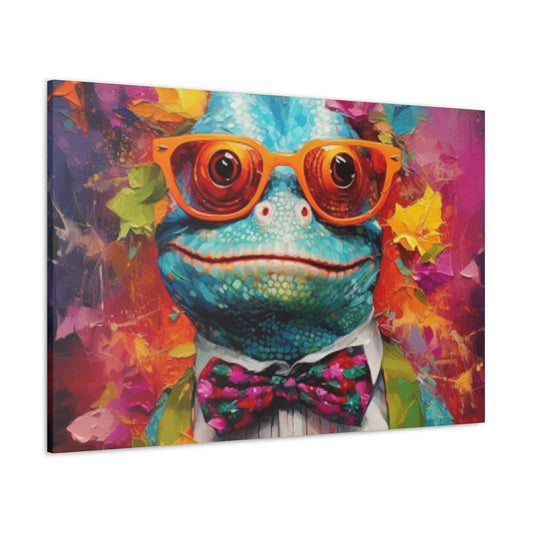 Lizard Art, Blue Lizard In Orange Glasses And A Smile - Large Wall Art