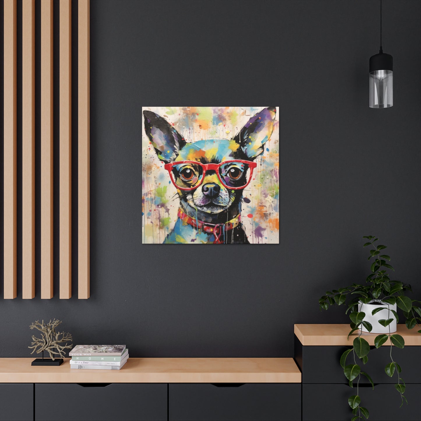 Colorful Painting Of Chihuahua In Red Glasses - Large Wall Art