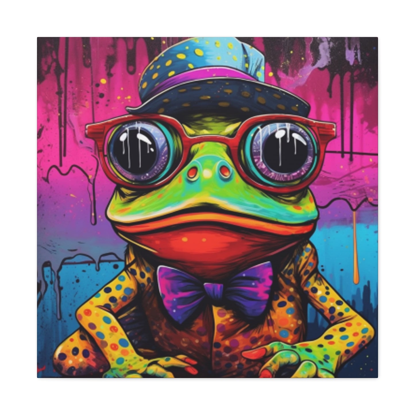 Funky Frog In Red Glasses Art- Large Wall Art