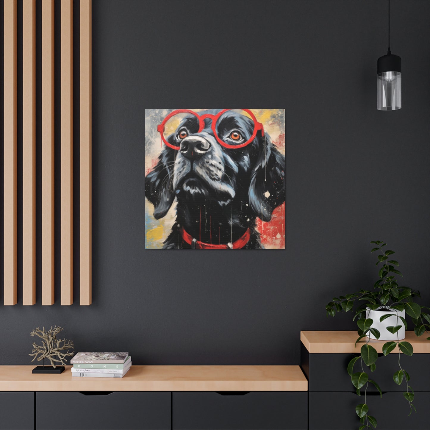 Black Doggy In Big Red Glasses- Large Wall Art