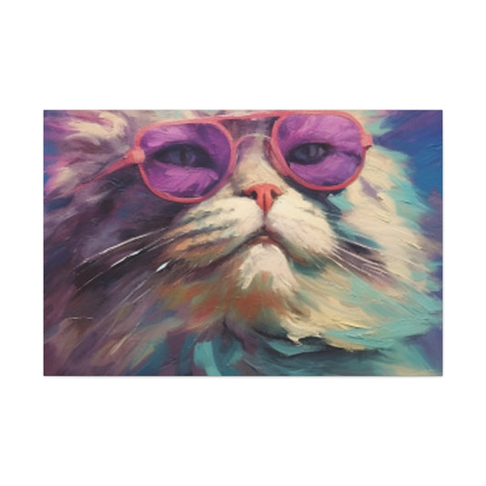 Pastel Furball Cat In Purple Glasses- Large Wall Art