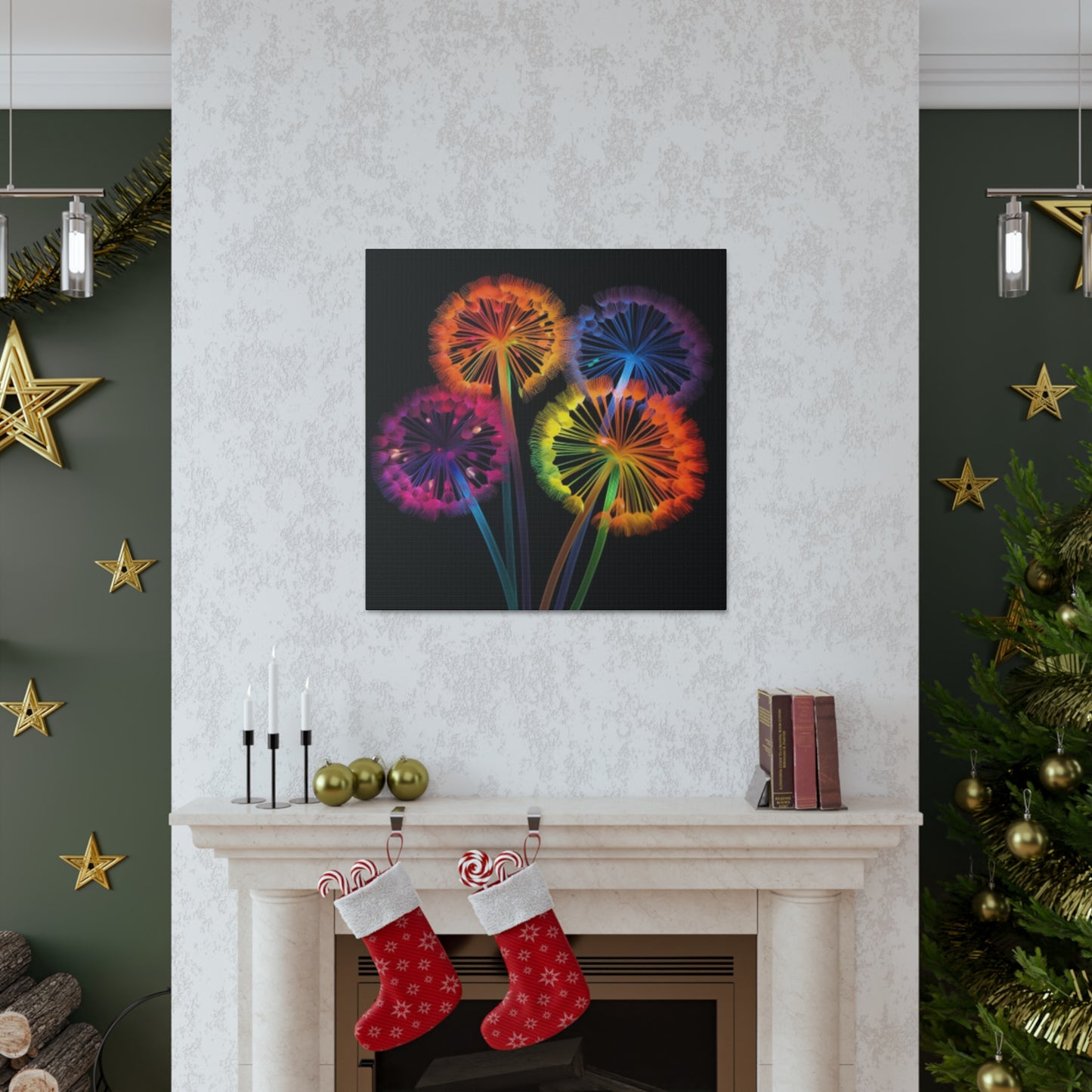 Glowing, Neon, Electric Dandelions - Large Wall Art