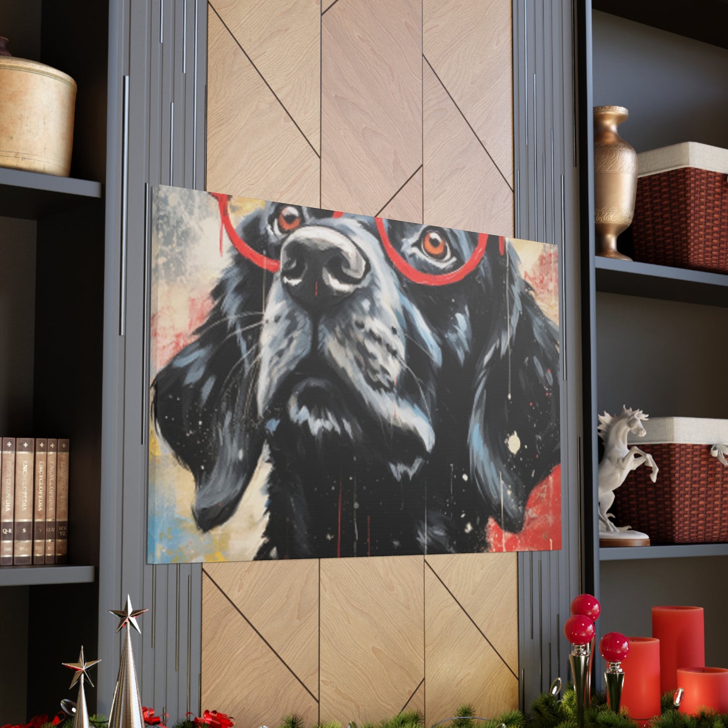 Black Doggy In Big Red Glasses- Large Wall Art