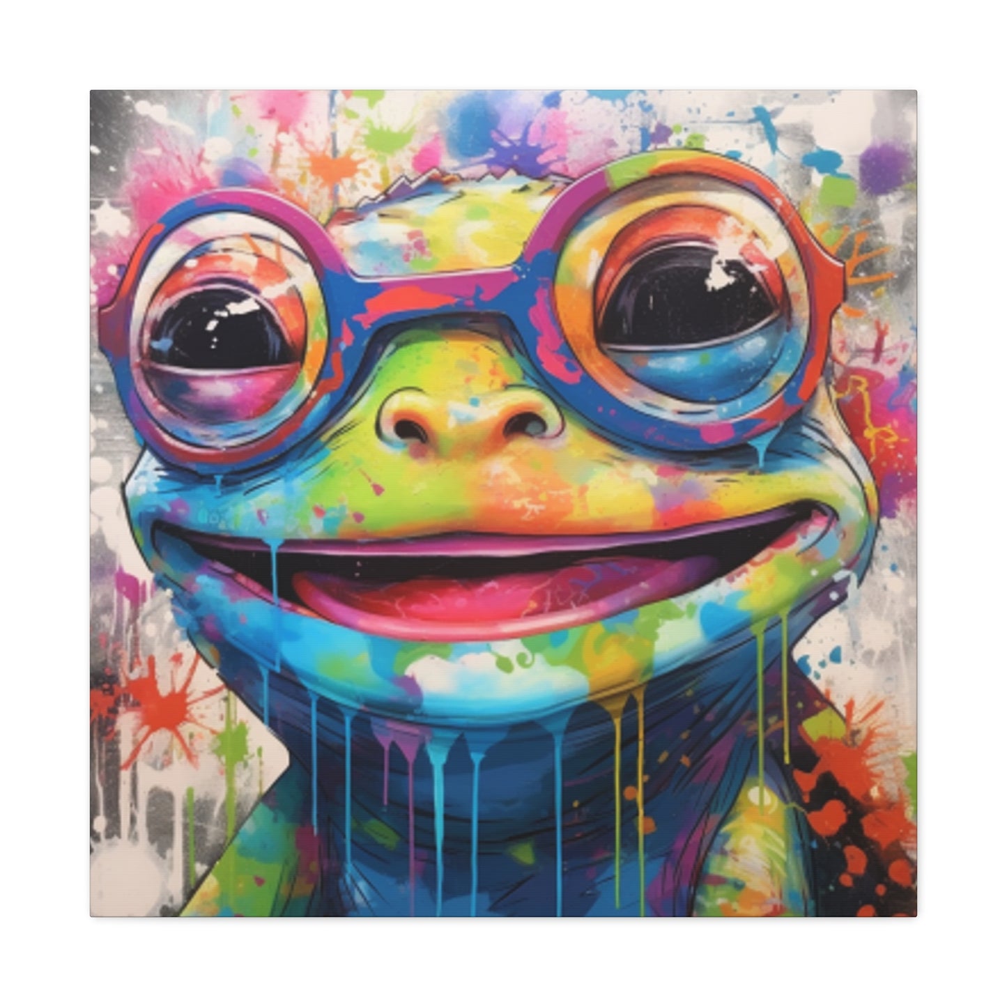 Happy Frog In Glasses Painting - Large Wall Art