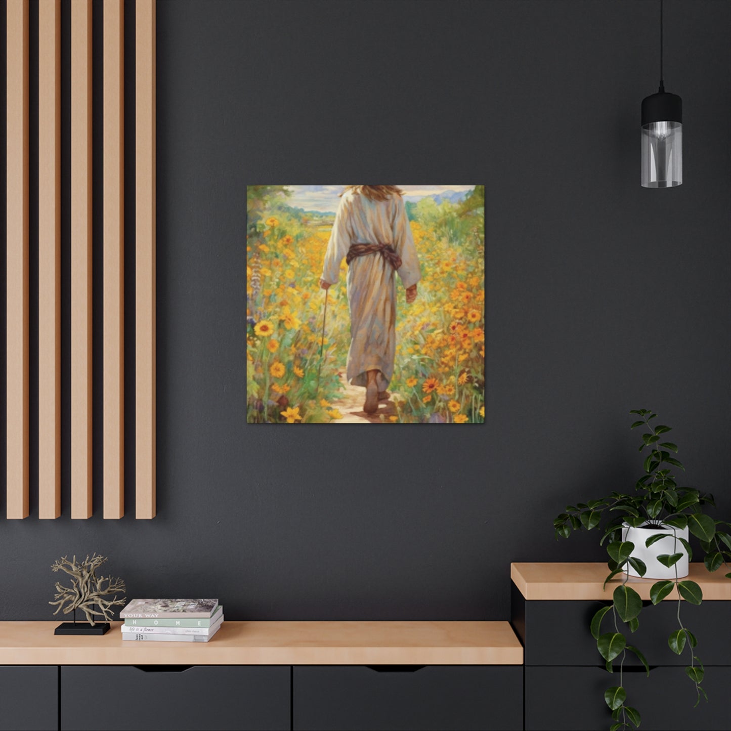 Walk With Jesus, A Dirt Path Through Yellow Flowers - Large Wall Art