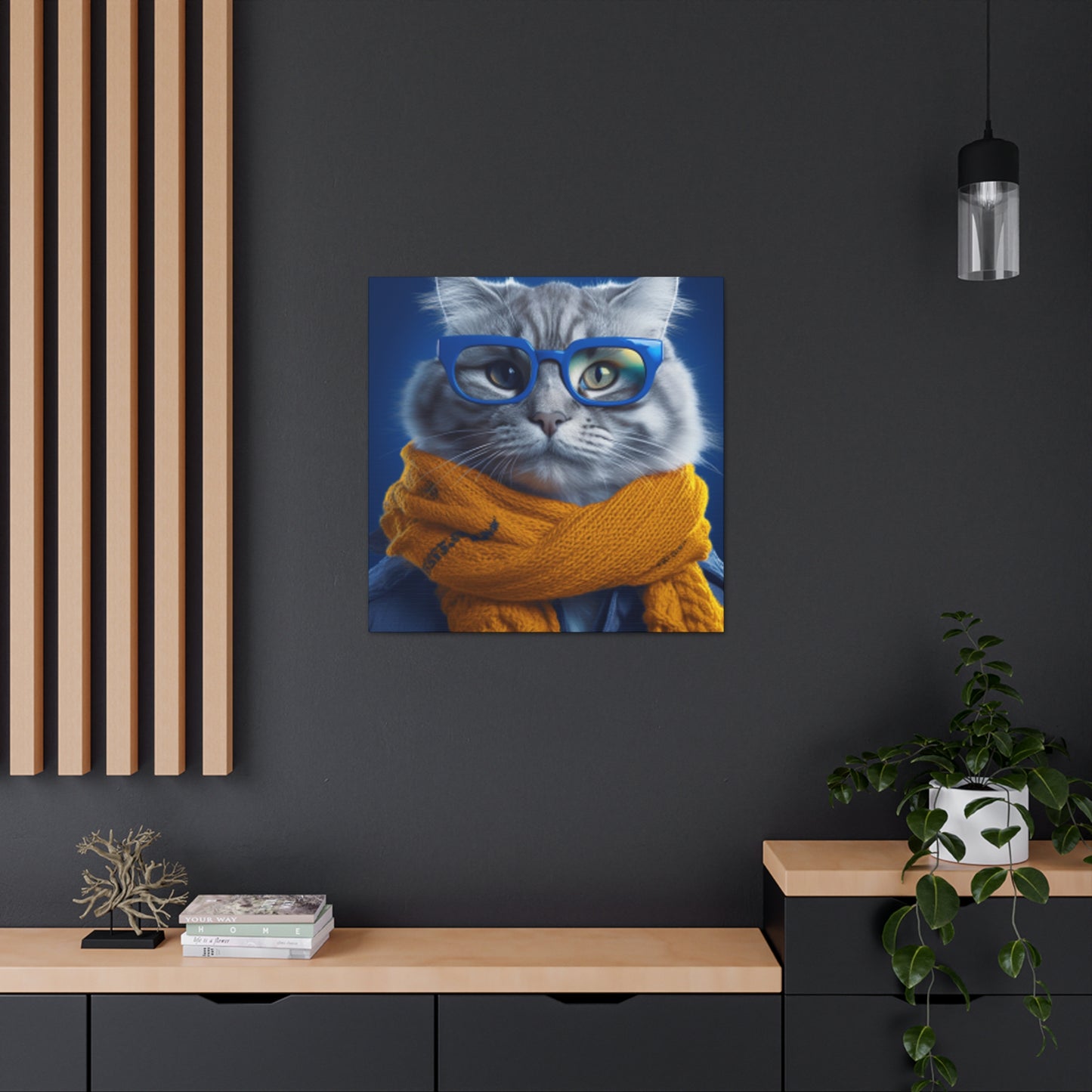 Why So Blue , Kitty Cat In Mustard Yellow Scarf - Large Wall Art