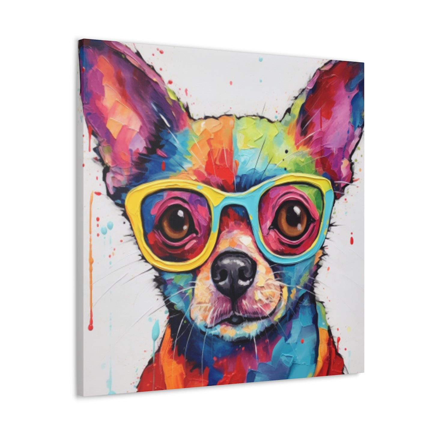 Rainbow Colored Chihuahua, In Multi Colored Glasses  - Large Wall Art