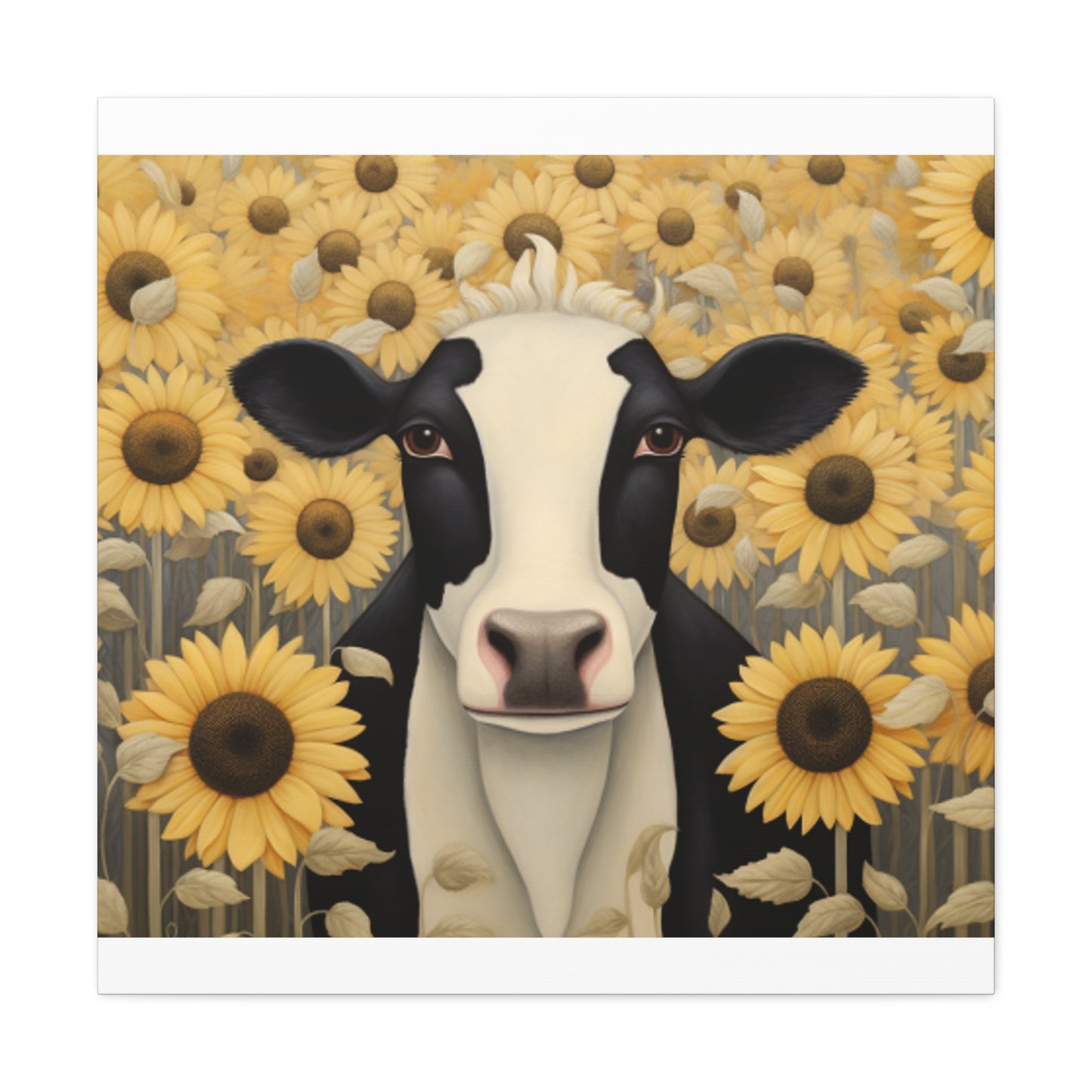 Pretty Cow Blending In With Sunflowers - Large Wall Art