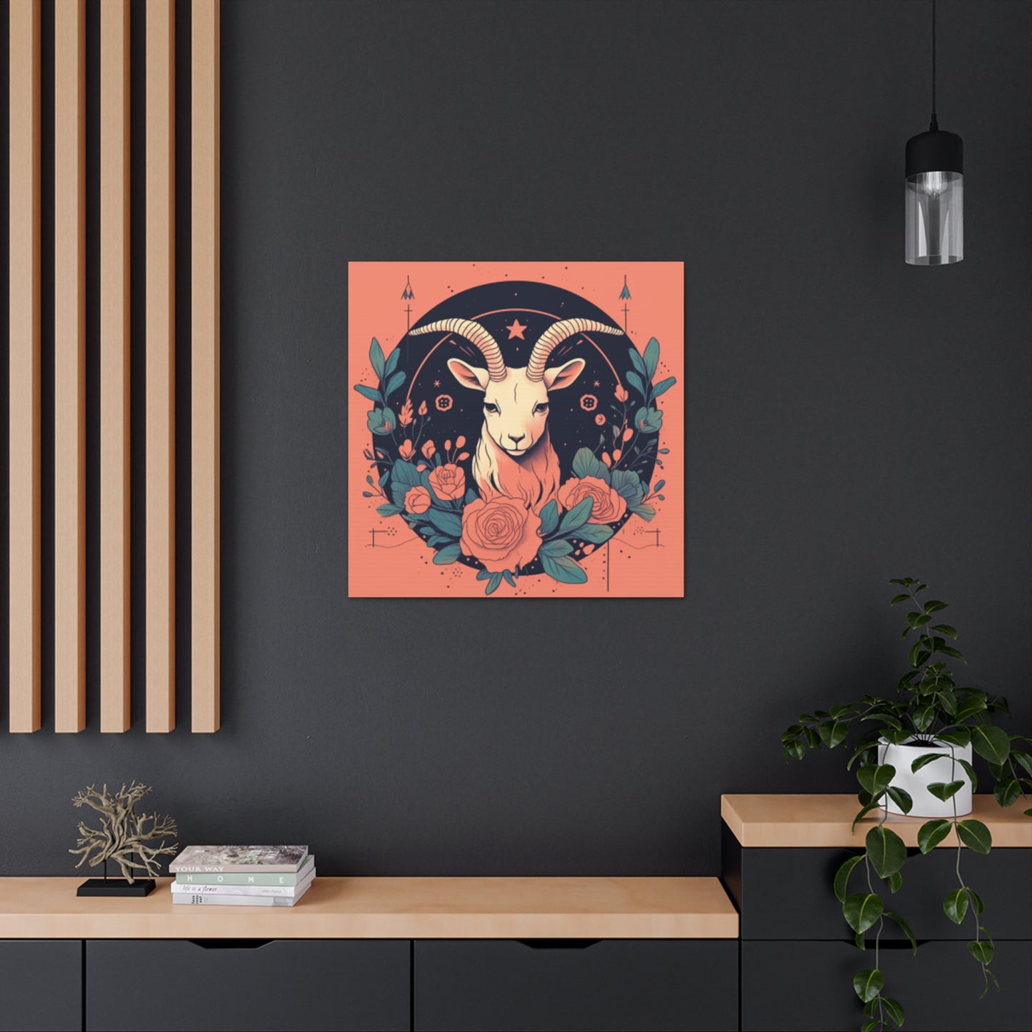 Lofi, Capricorn And Pink Roses- Large Wall Art