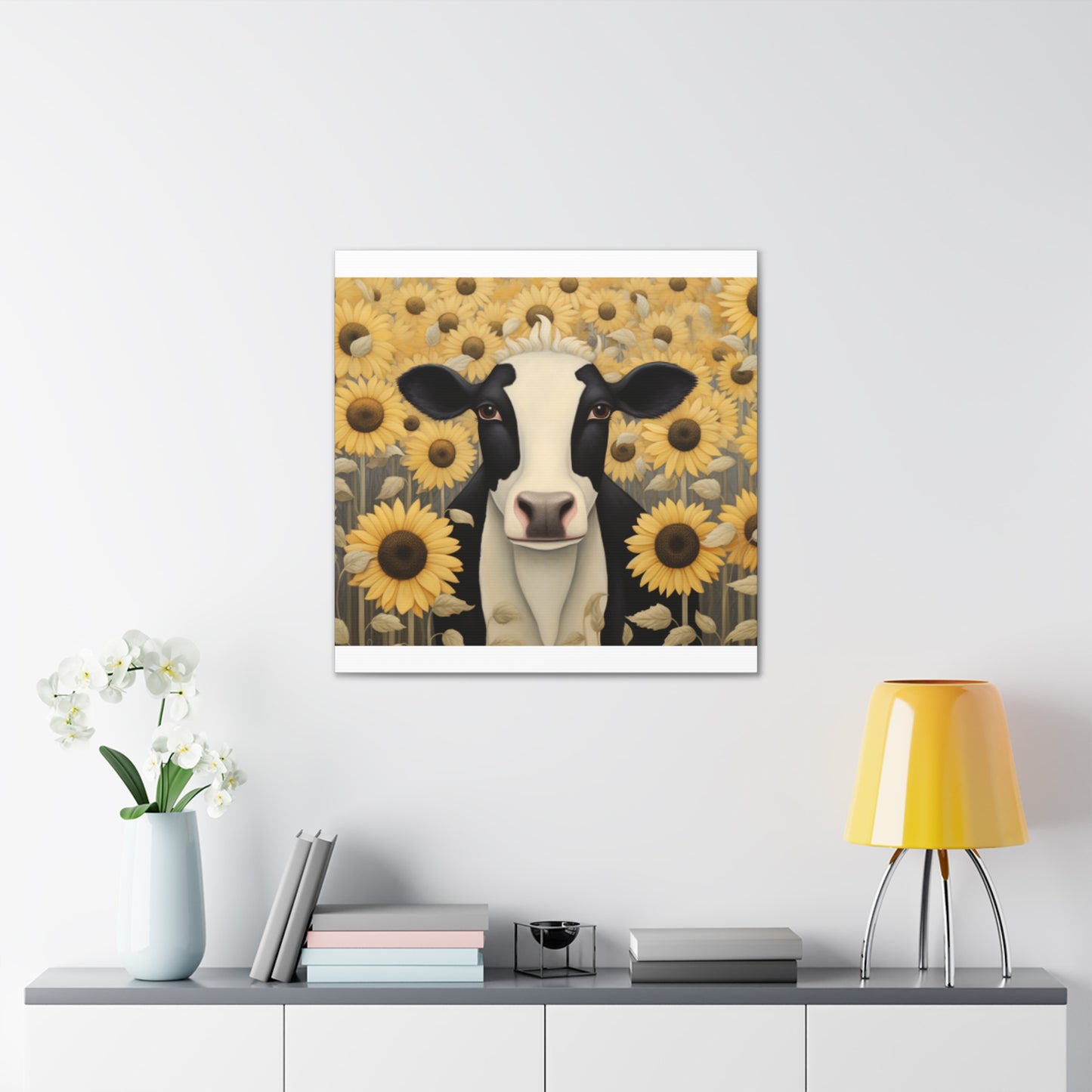 Pretty Cow Blending In With Sunflowers - Large Wall Art