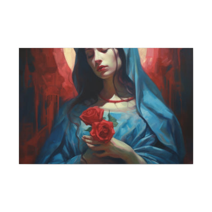 The Virgin Mary With Roses And Golden Glow- Large Wall Art