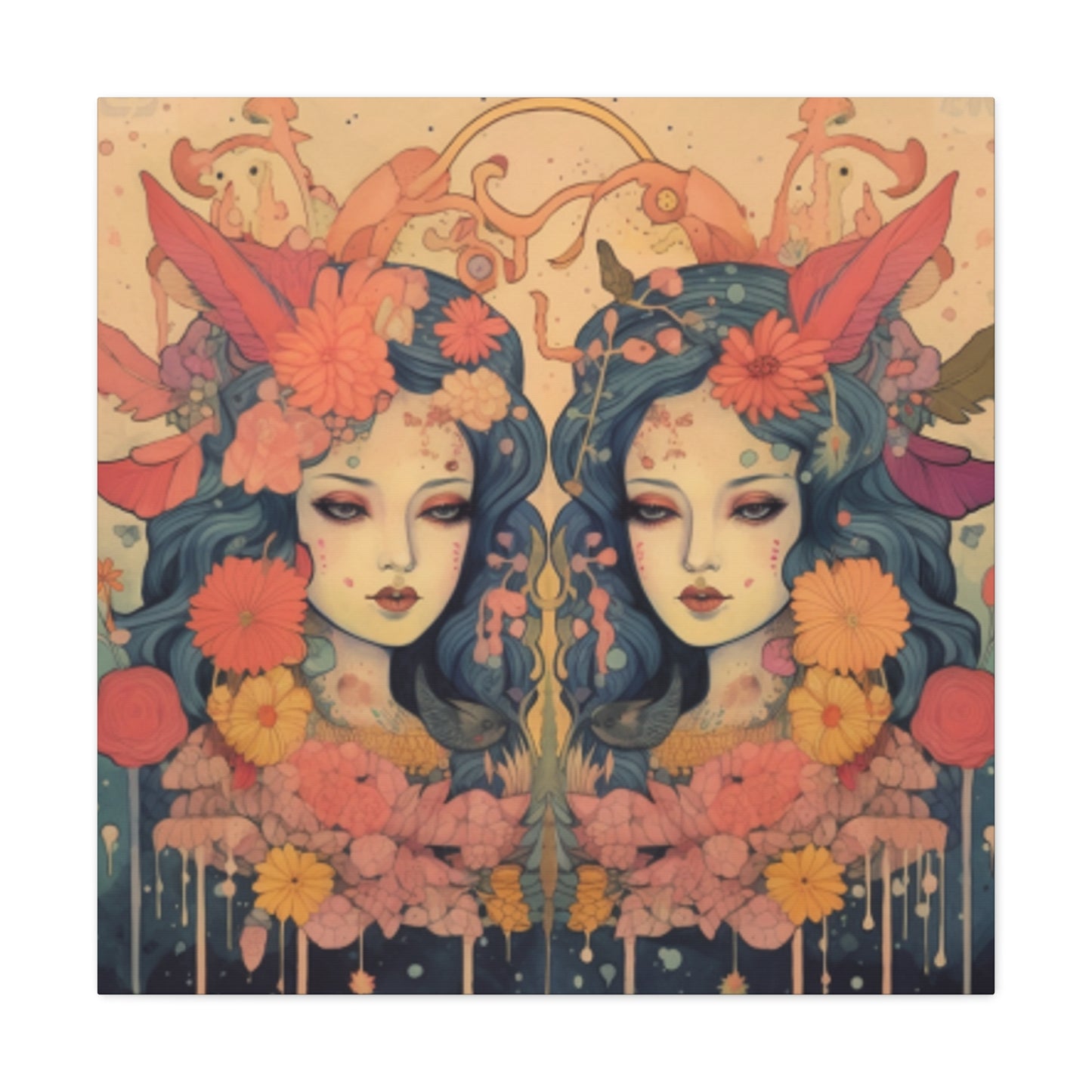 Lofi Astrology Serious Gemini Babes- Large Wall Art