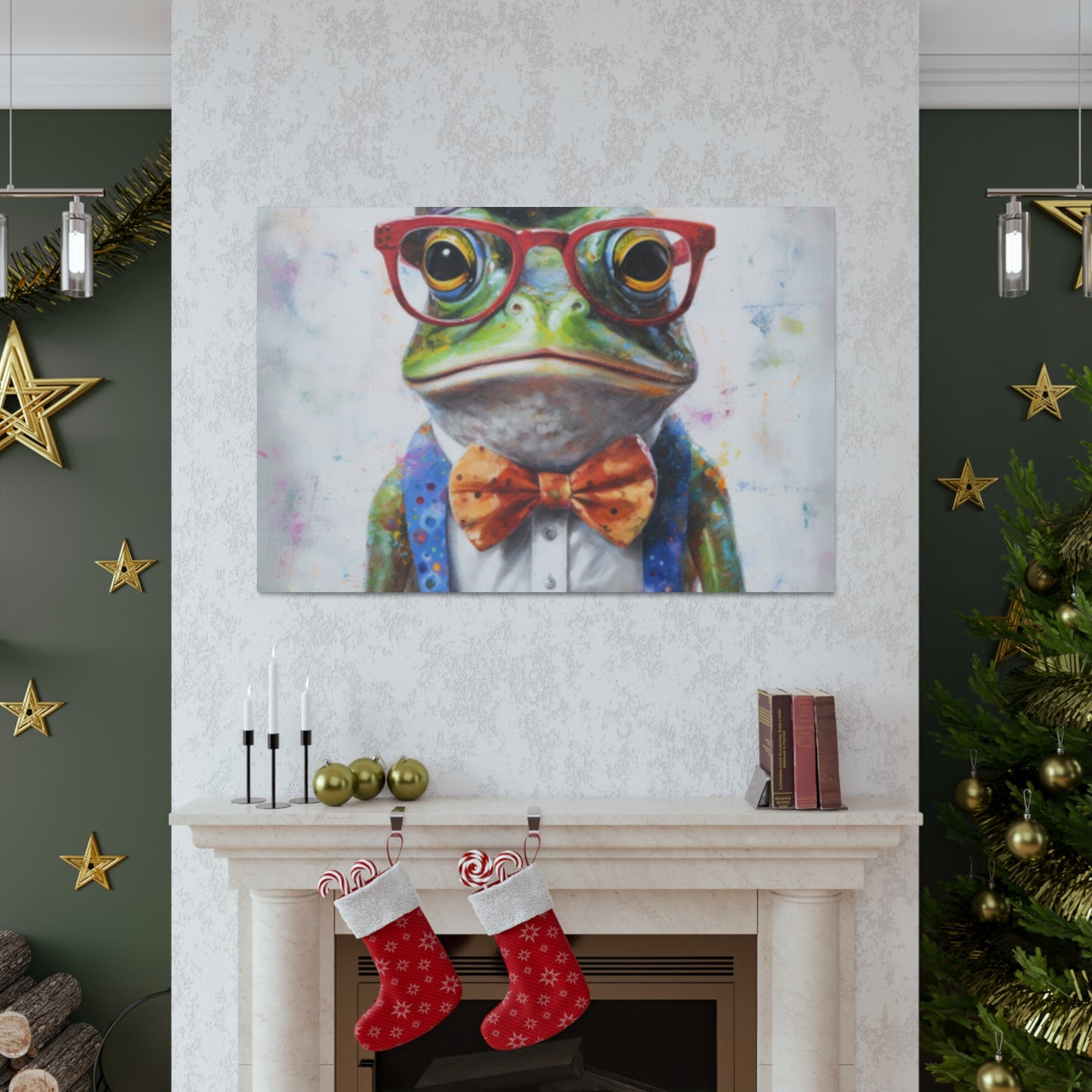 Green Frog In Red Glasses And Purple Hat - Large Wall Art