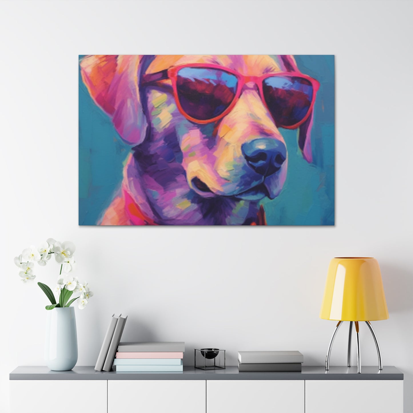 Cool Pup In Sunglasses, Blue Background - Large Wall Art