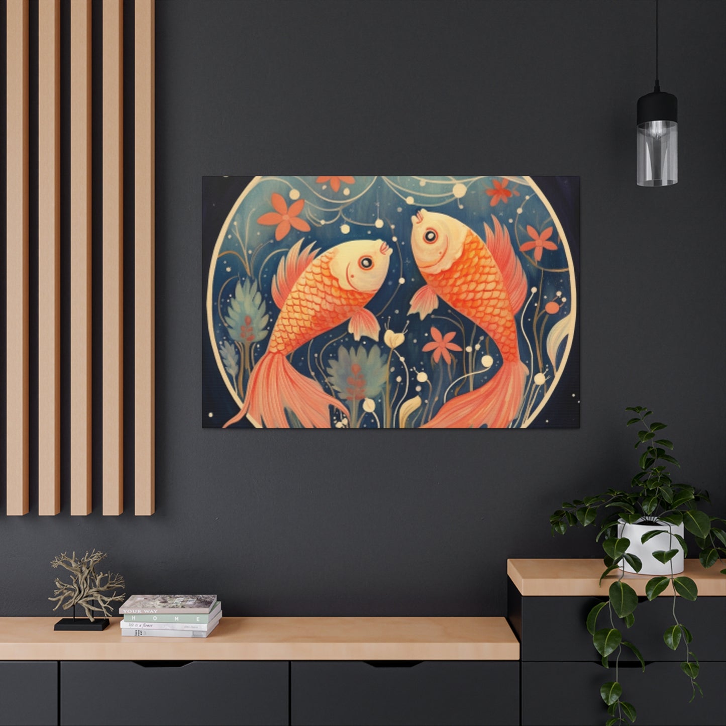 Lofi Astrology Peaceful Pisces Fish - Large Wall Art