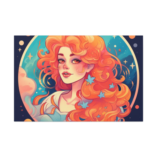 Lofi Aquarius Girl, Stars In Her Hair- Large Wall Art