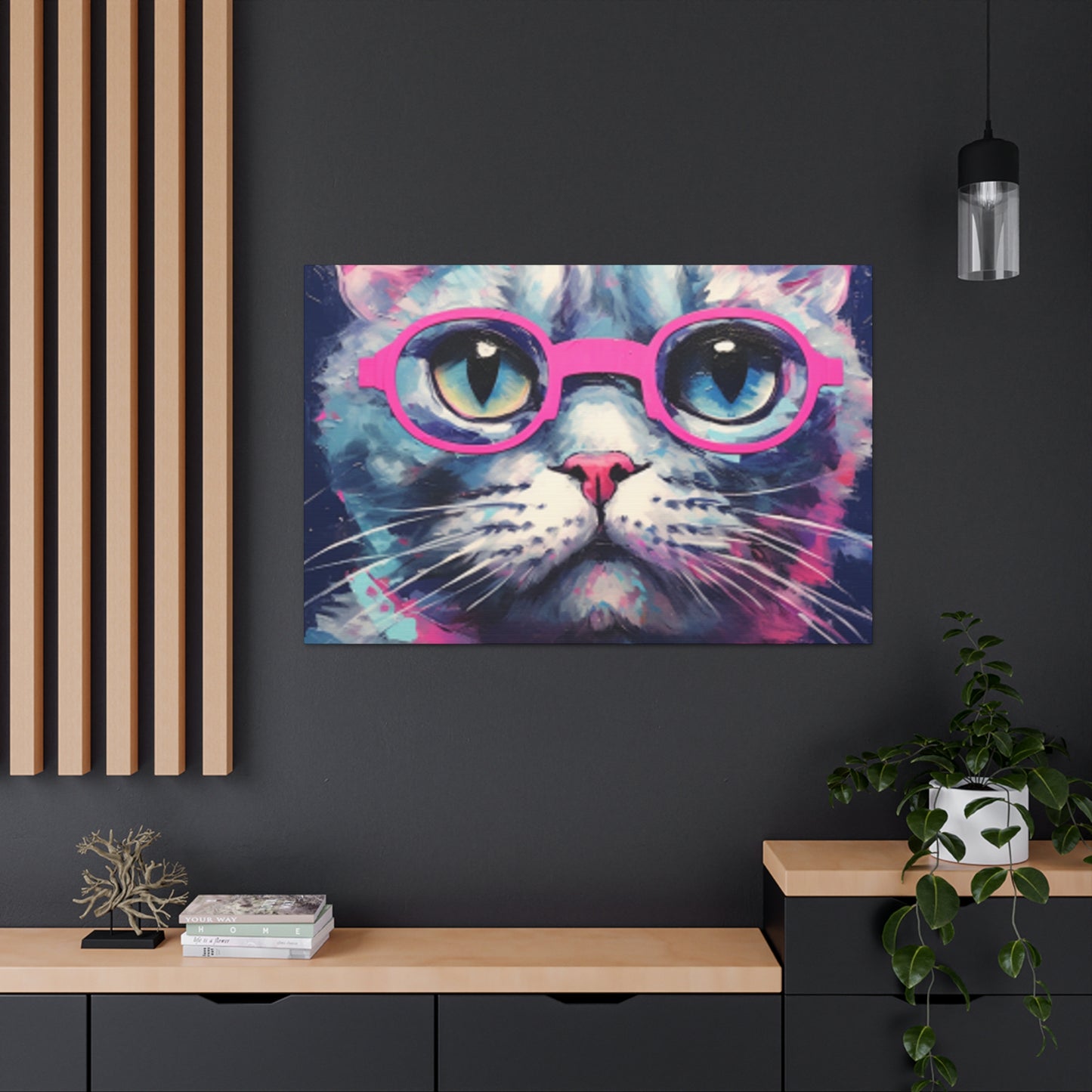 Kitty With A Purple Glow And Purple Glasses - Large Wall Art