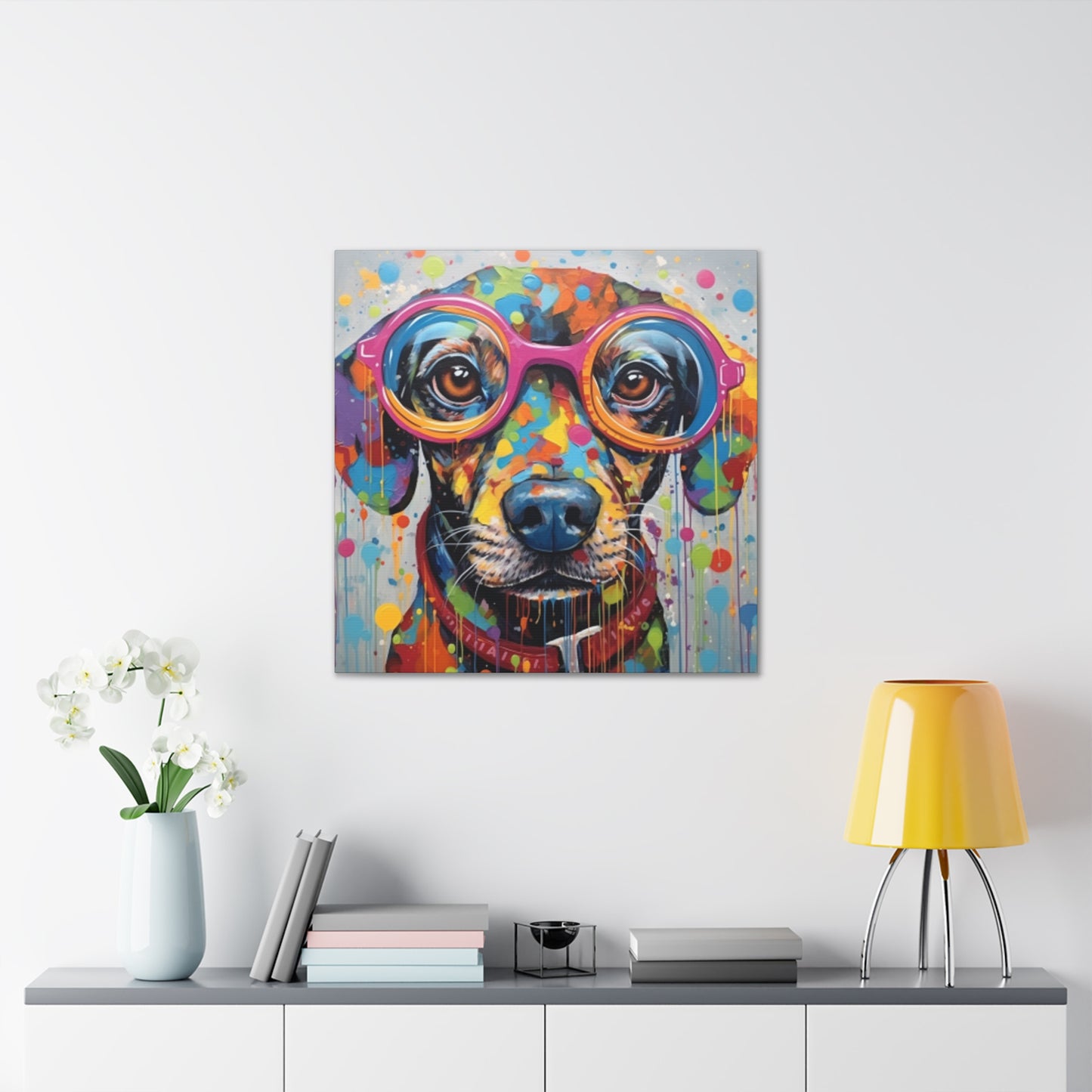 Painted Polka Dot Dog In Glasses - Large Wall Art