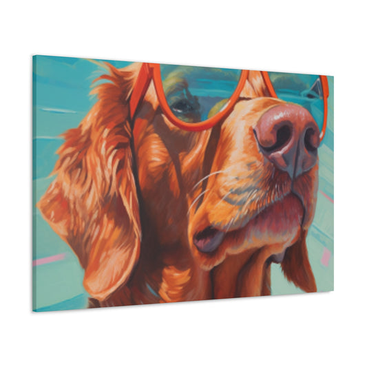 Golden Retriever In Orange Glasses Looking Yonder  - Large Wall Art