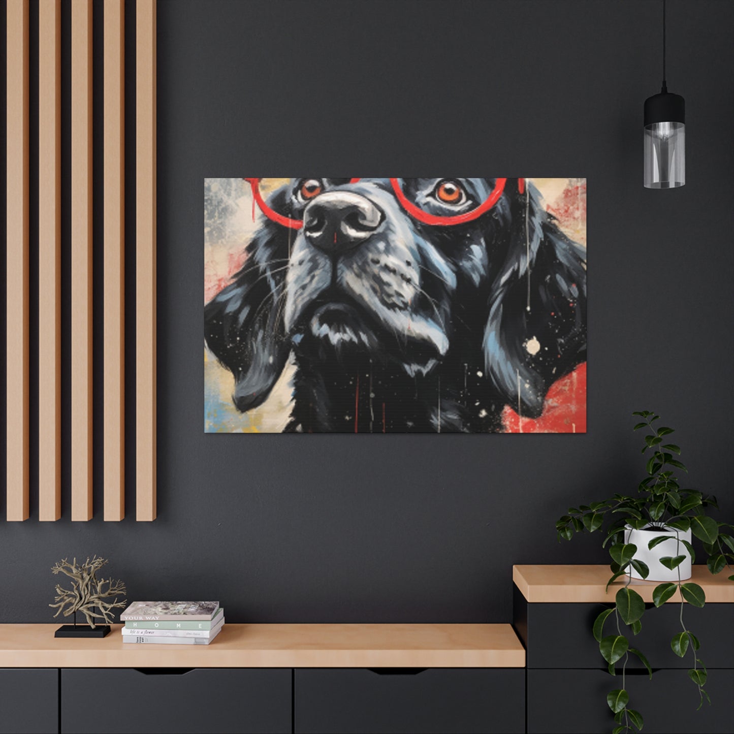 Black Doggy In Big Red Glasses- Large Wall Art