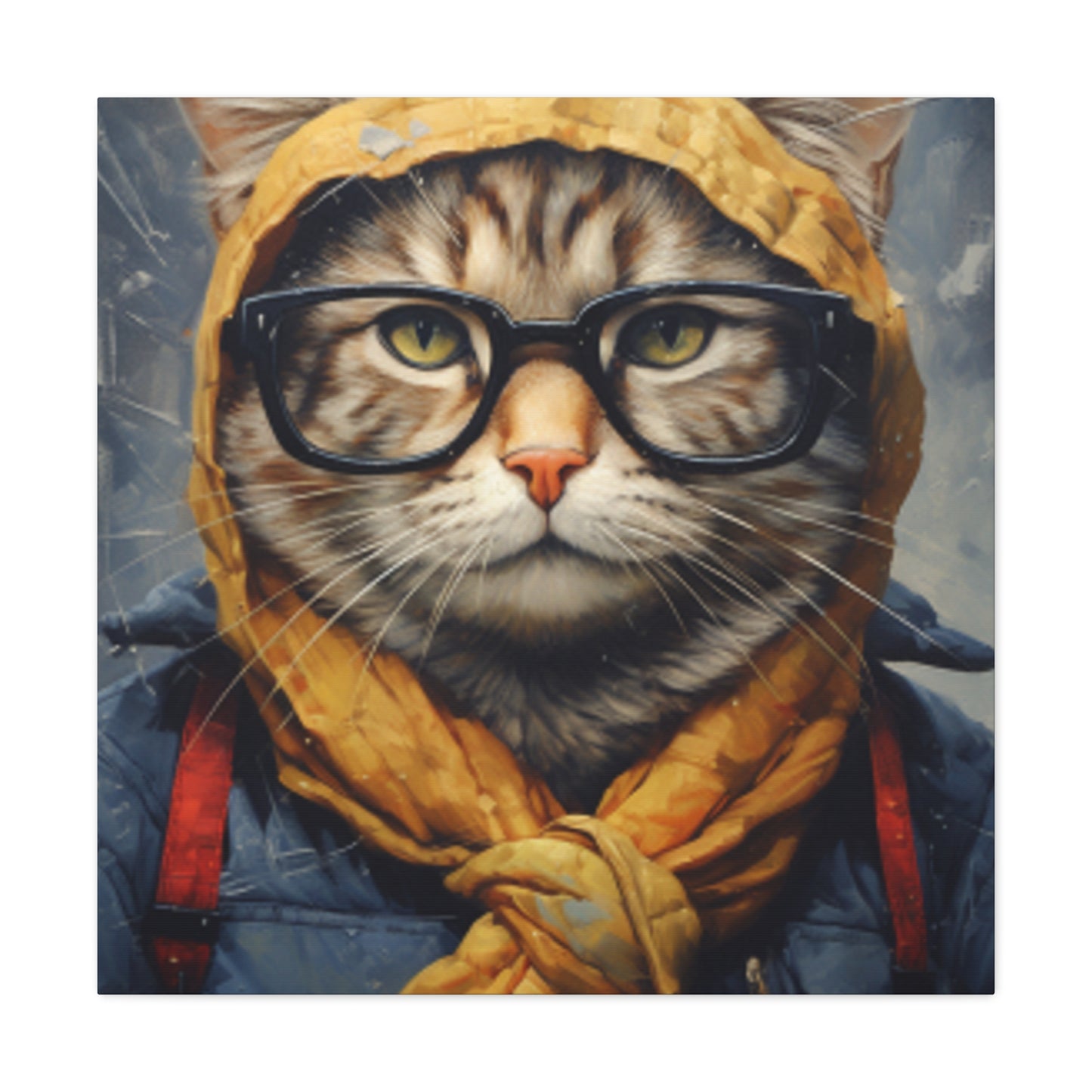 Bundled Up Tabby Cat With Glasses - Large Wall Art