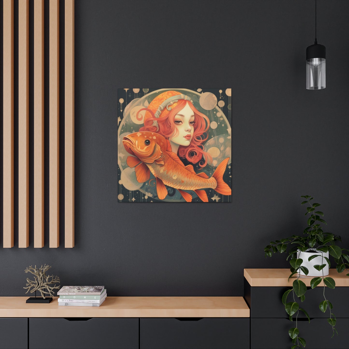 Sassy And Peaceful, Pisces Girl And Fish- Large Wall Art