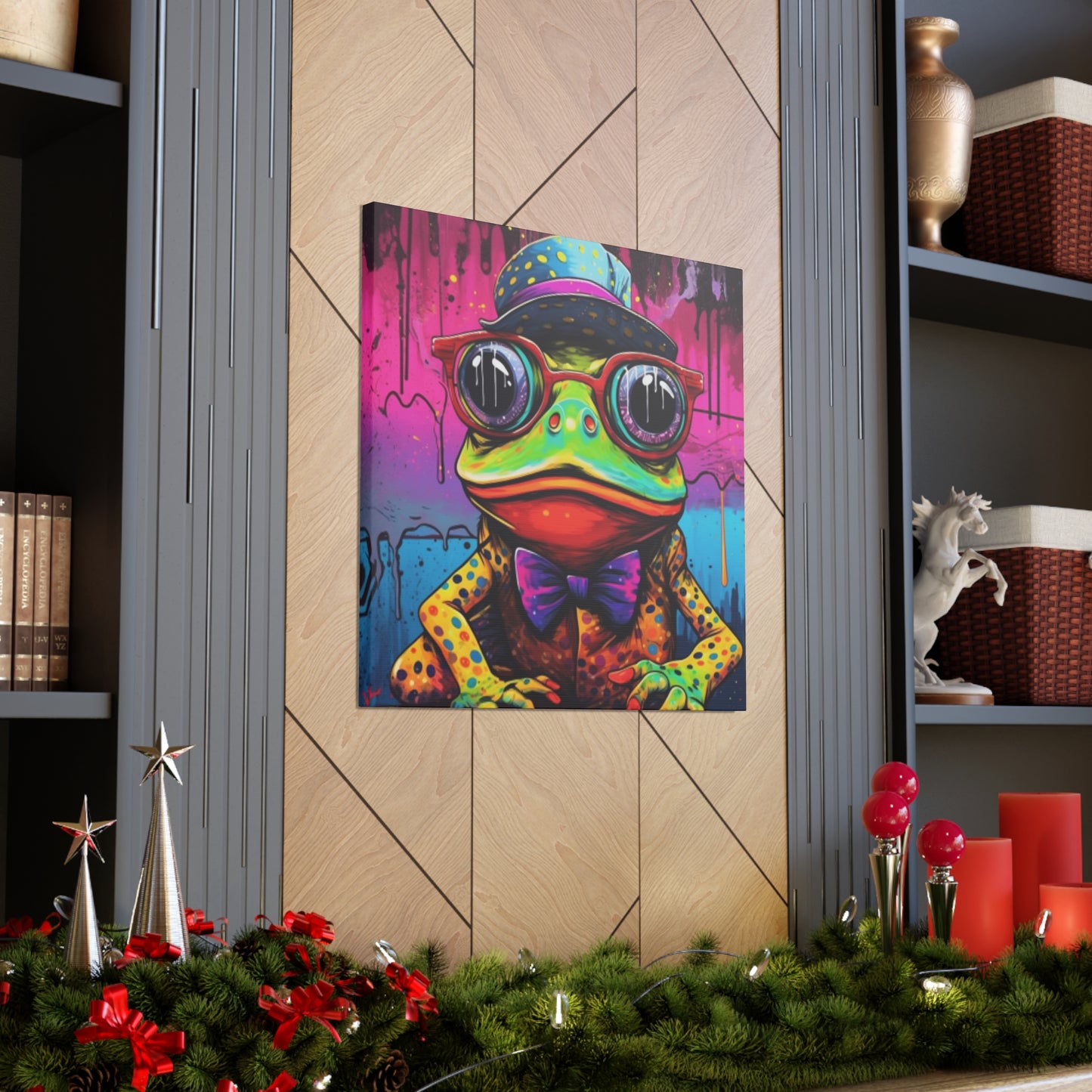 Funky Frog In Red Glasses Art- Large Wall Art