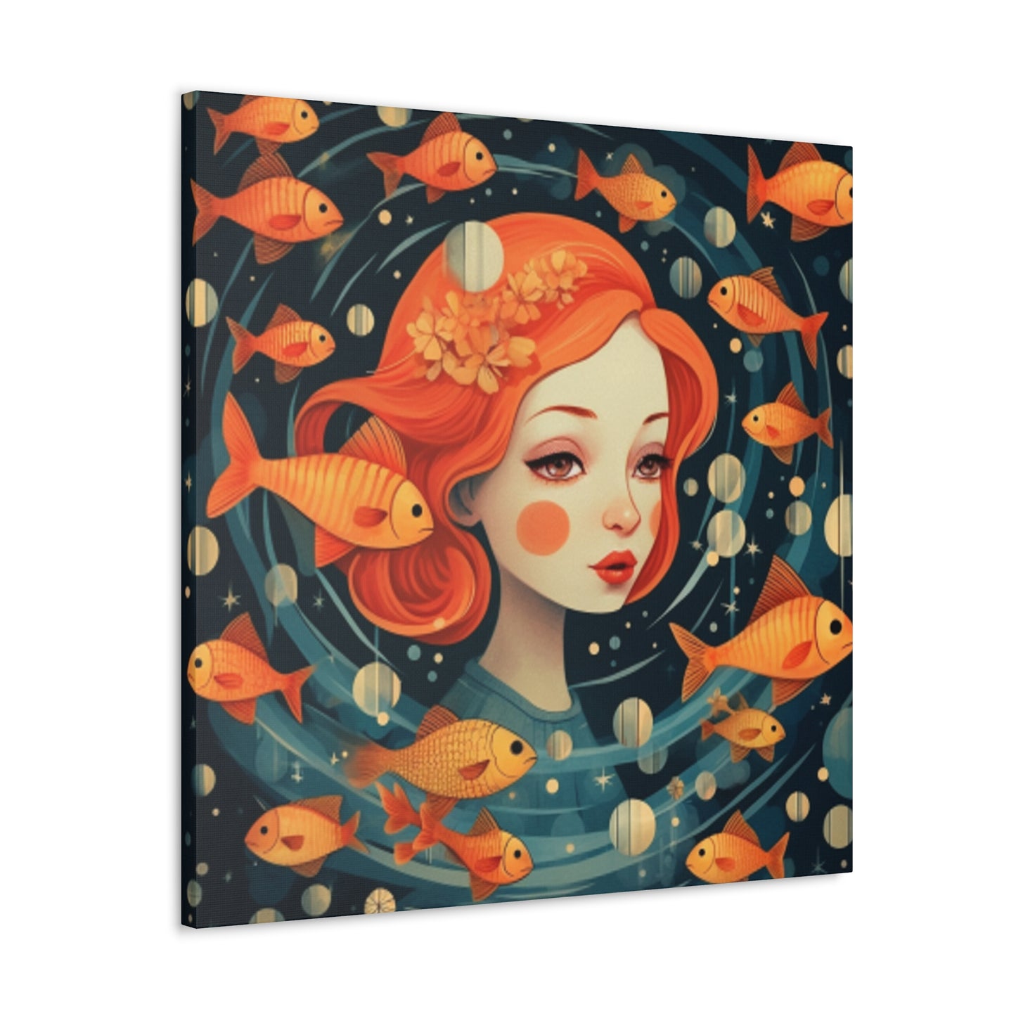 Lofi Style Pisces Surrounded By Fish  - Large Wall Art