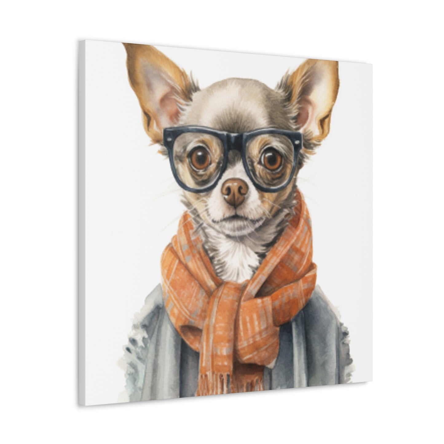 Chihuahua In Glasses And Orange Scarf  - Large Wall Art