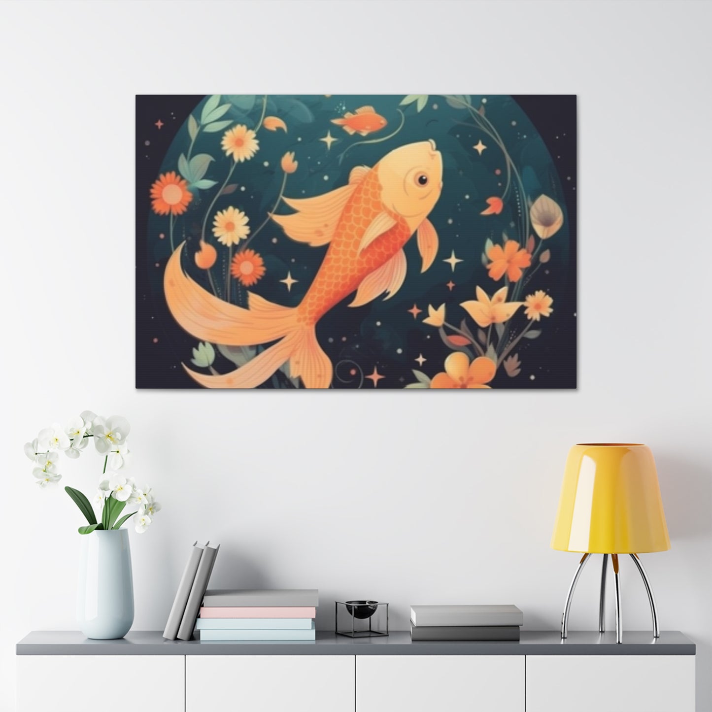 Lofi Style Pisces, Fish And Flowers - Large Wall Art