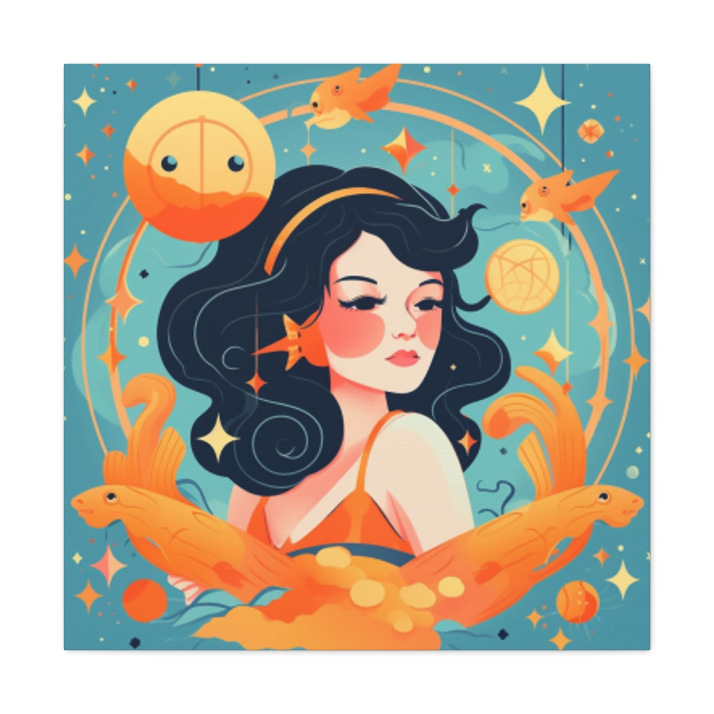 Lofi Style Aquarius Dreaming Of Her Fishy Friends- Large Wall Art