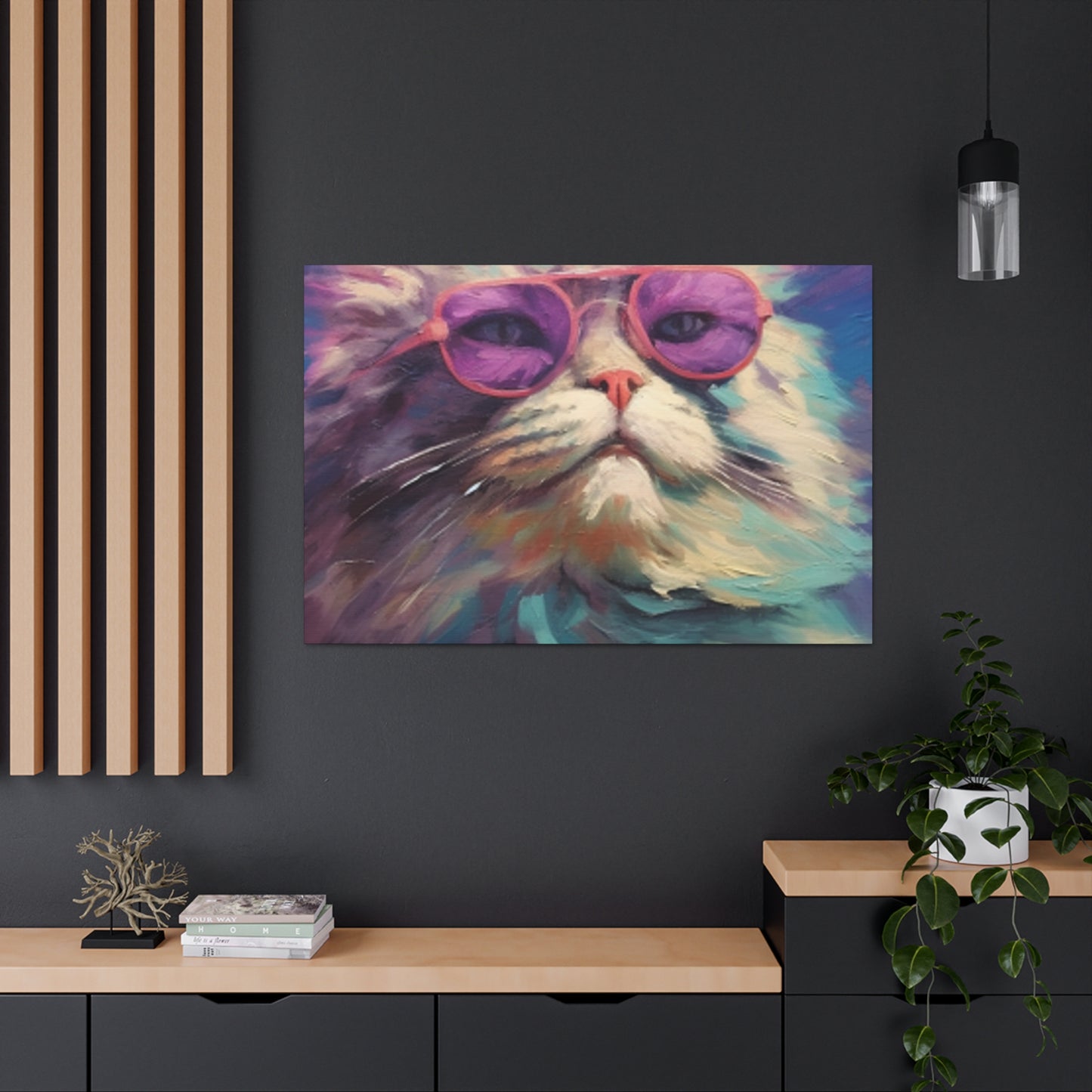 Pastel Furball Cat In Purple Glasses- Large Wall Art