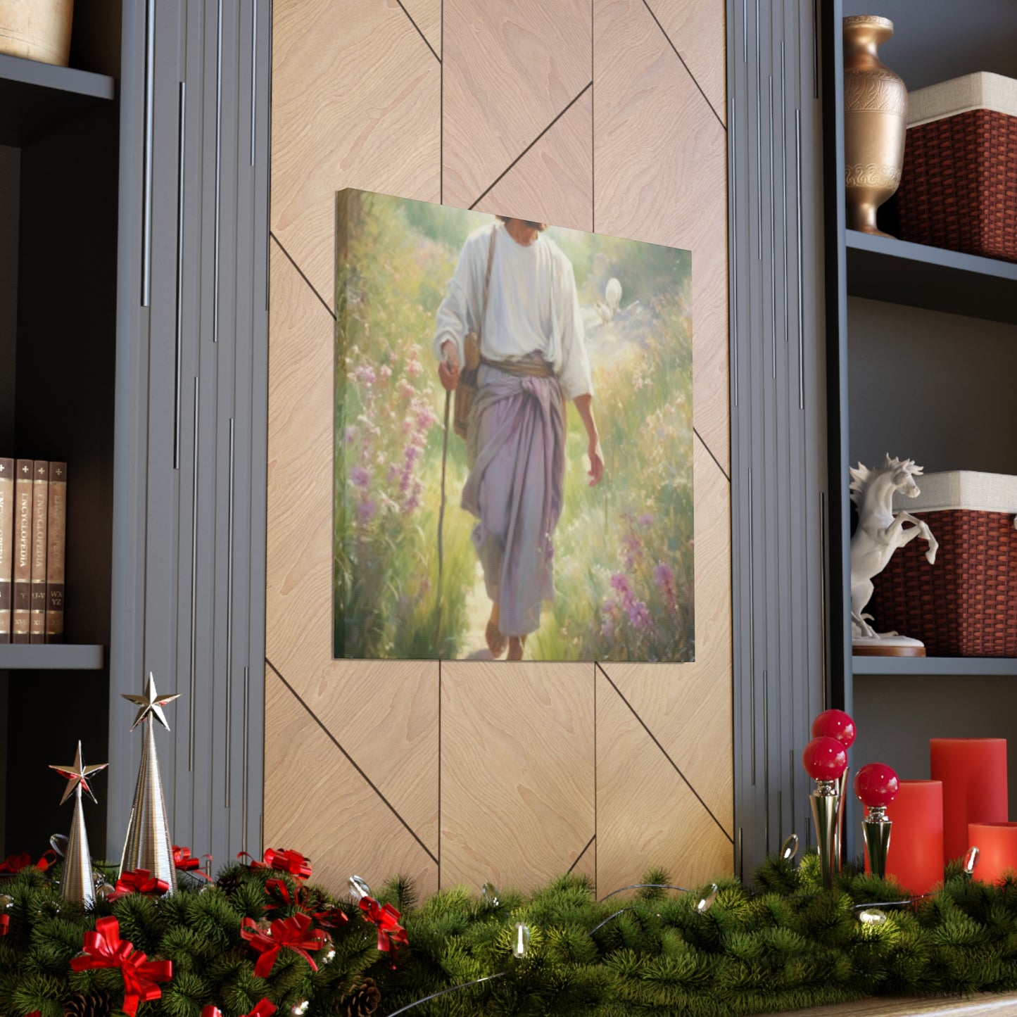 Heavenly Walk In A Dirt Path With Jesus- Large Wall Art