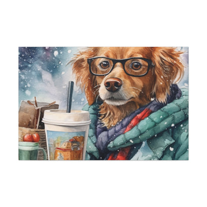 Dog In Glasses Taking A Lunch Break In The Snow- Large Wall Art