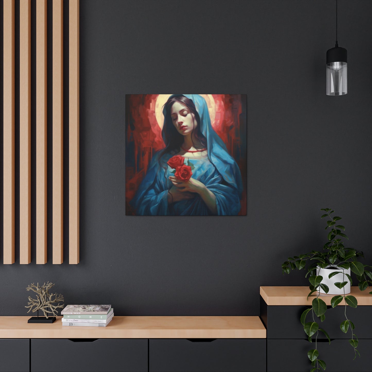 The Virgin Mary With Roses And Golden Glow- Large Wall Art