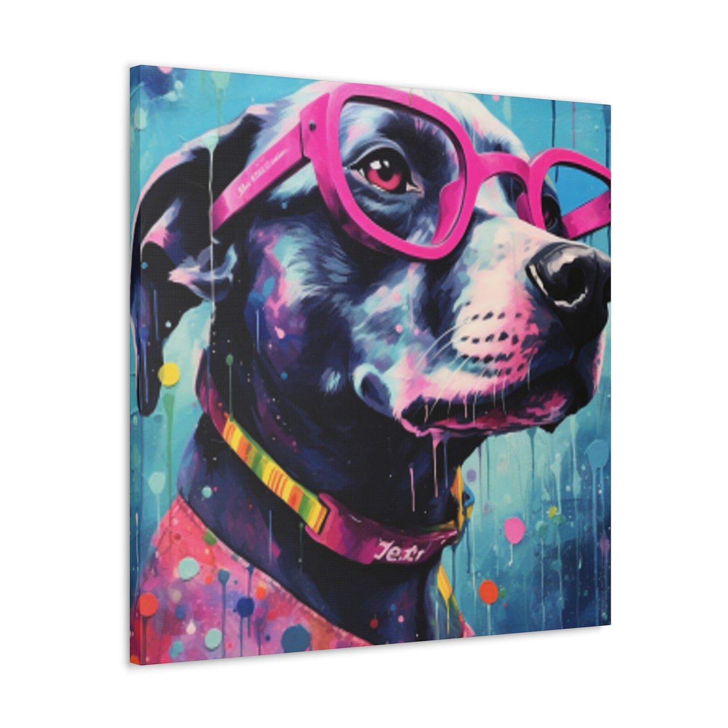 Dog With Style In Large Pink Glassses - Large Wall Art