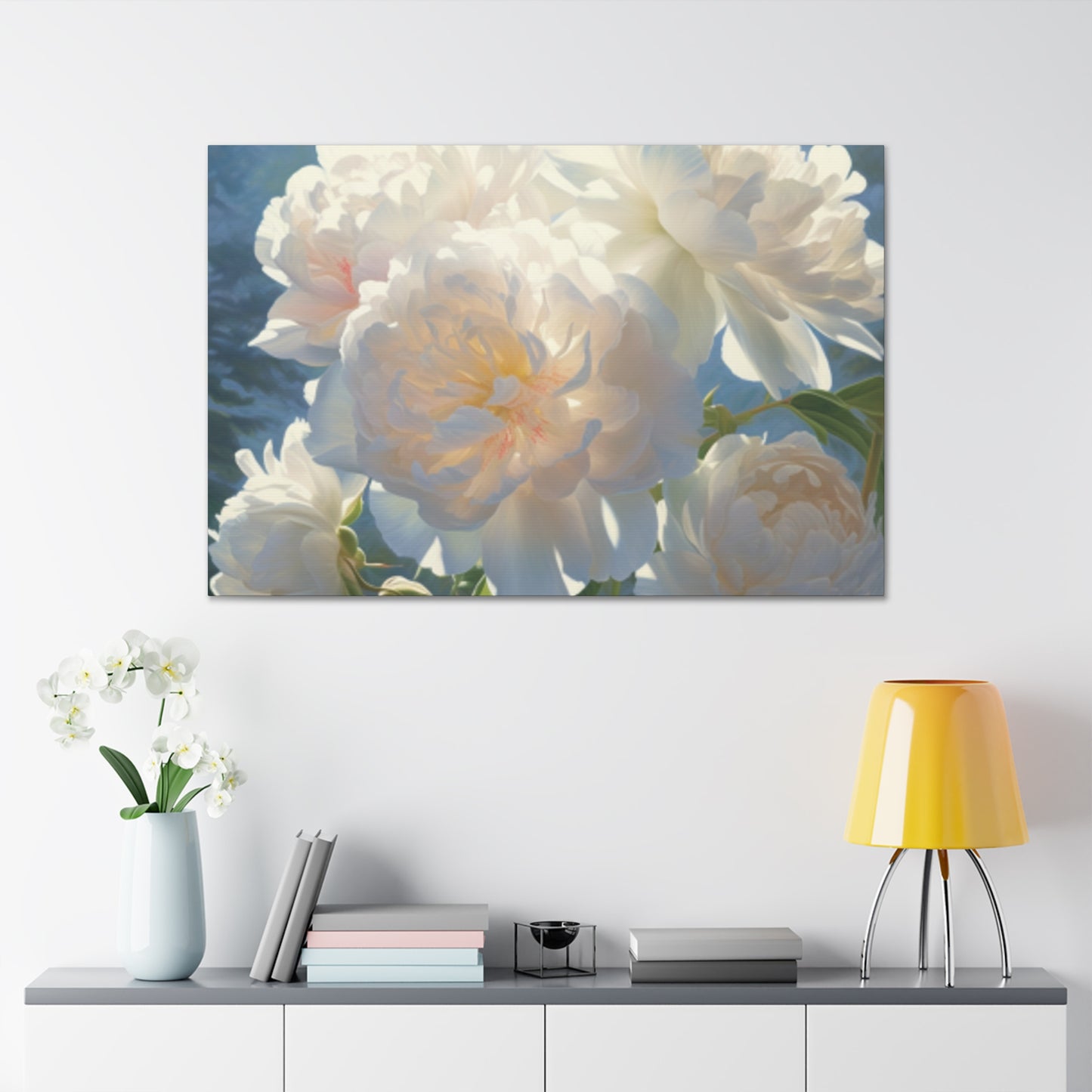 Blooming White Peonies In The Sun- Large Wall Art