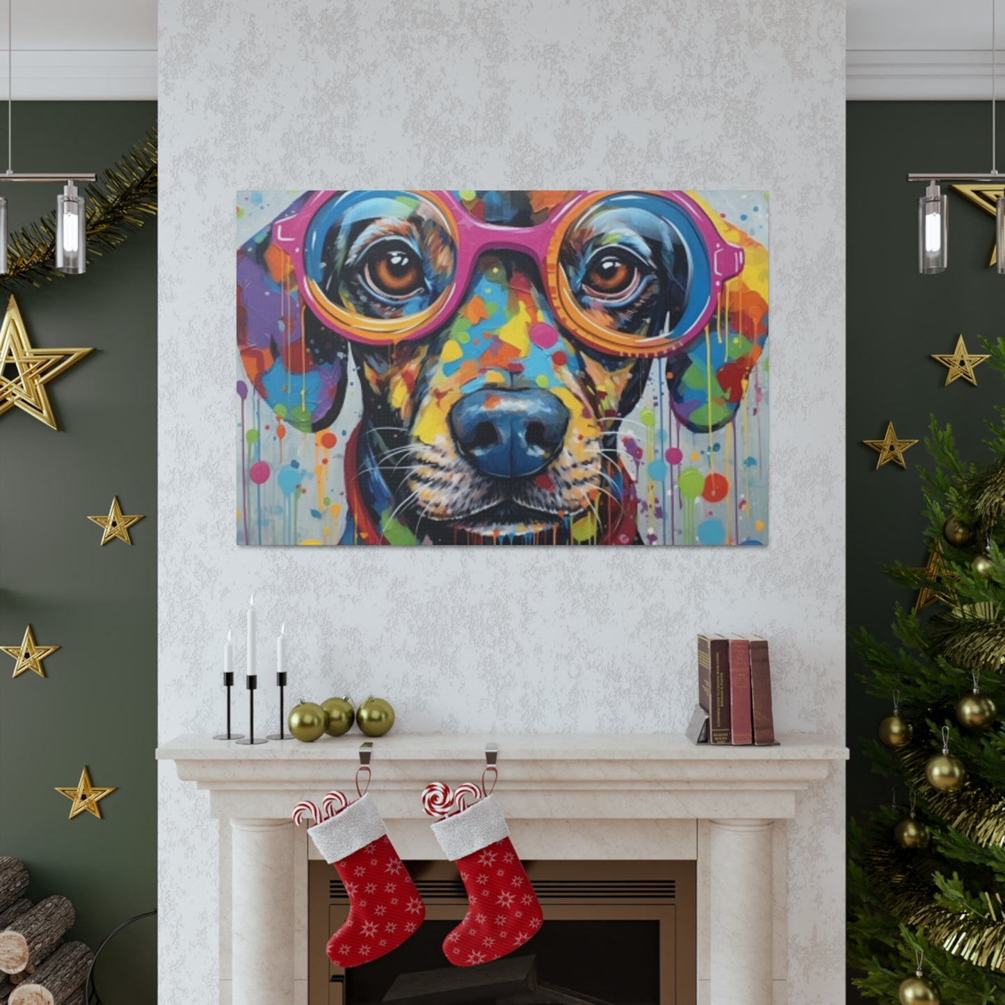 Painted Polka Dot Dog In Glasses - Large Wall Art