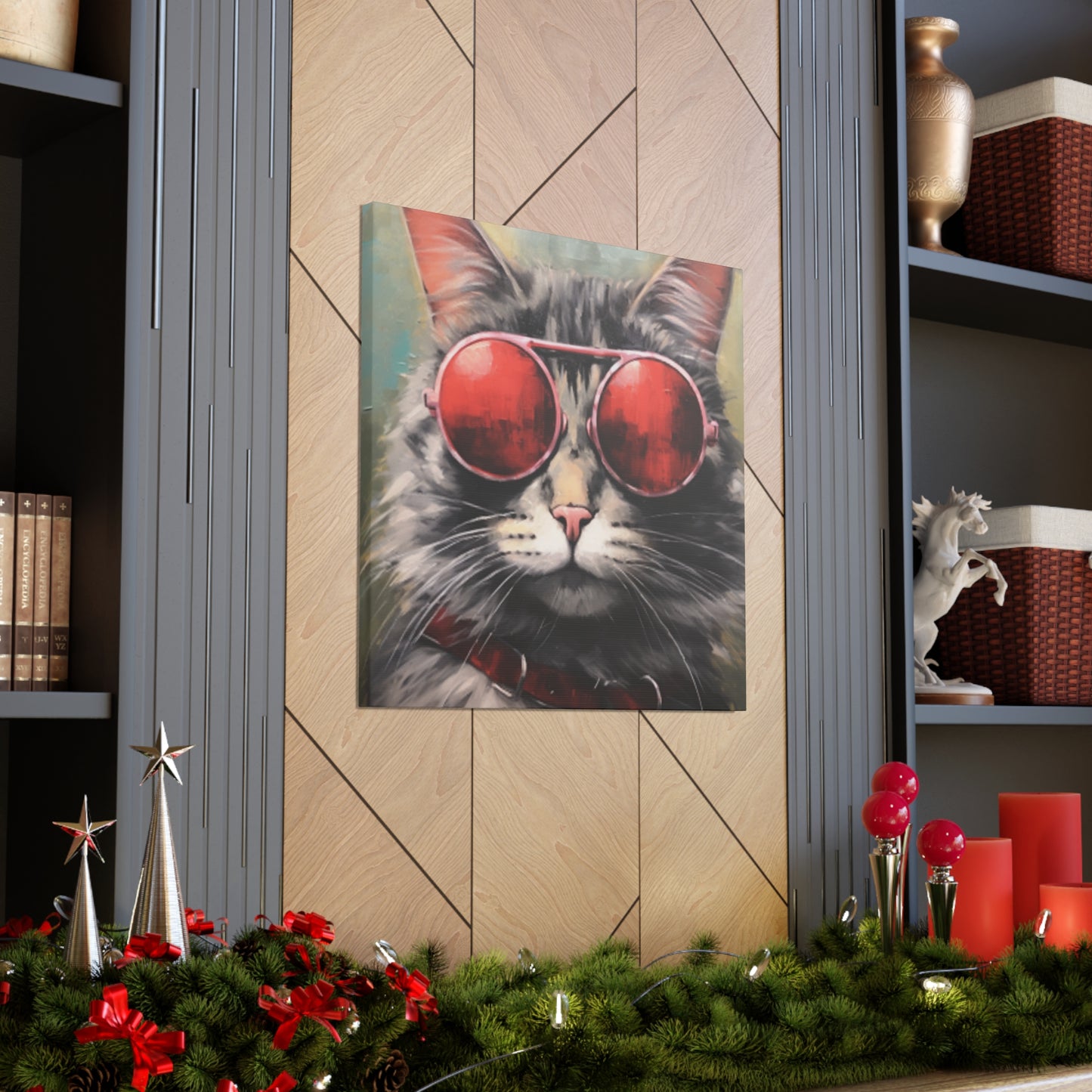 Red Shades On Fluffy Tabby Cat - Large Wall Art