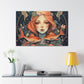 Lofi, Peaceful Pisces Fish Girl With Flowers - Large Wall Art