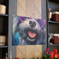 Happy Dog With Big Purple Glasses - Large Wall Art