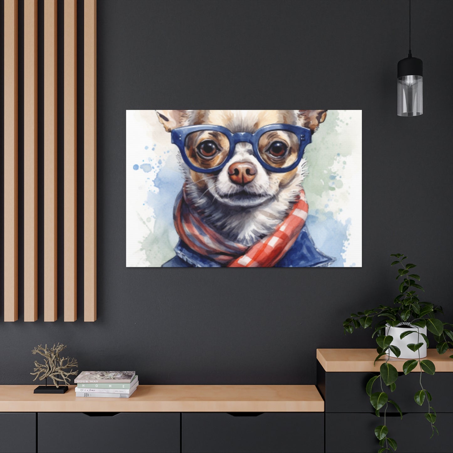 Sweet Chihuahua In Blue Glasses And Red, White And Blue - Large Wall Art