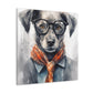 Puppy In Black Glasses, Pops Of Orange- Large Wall Art