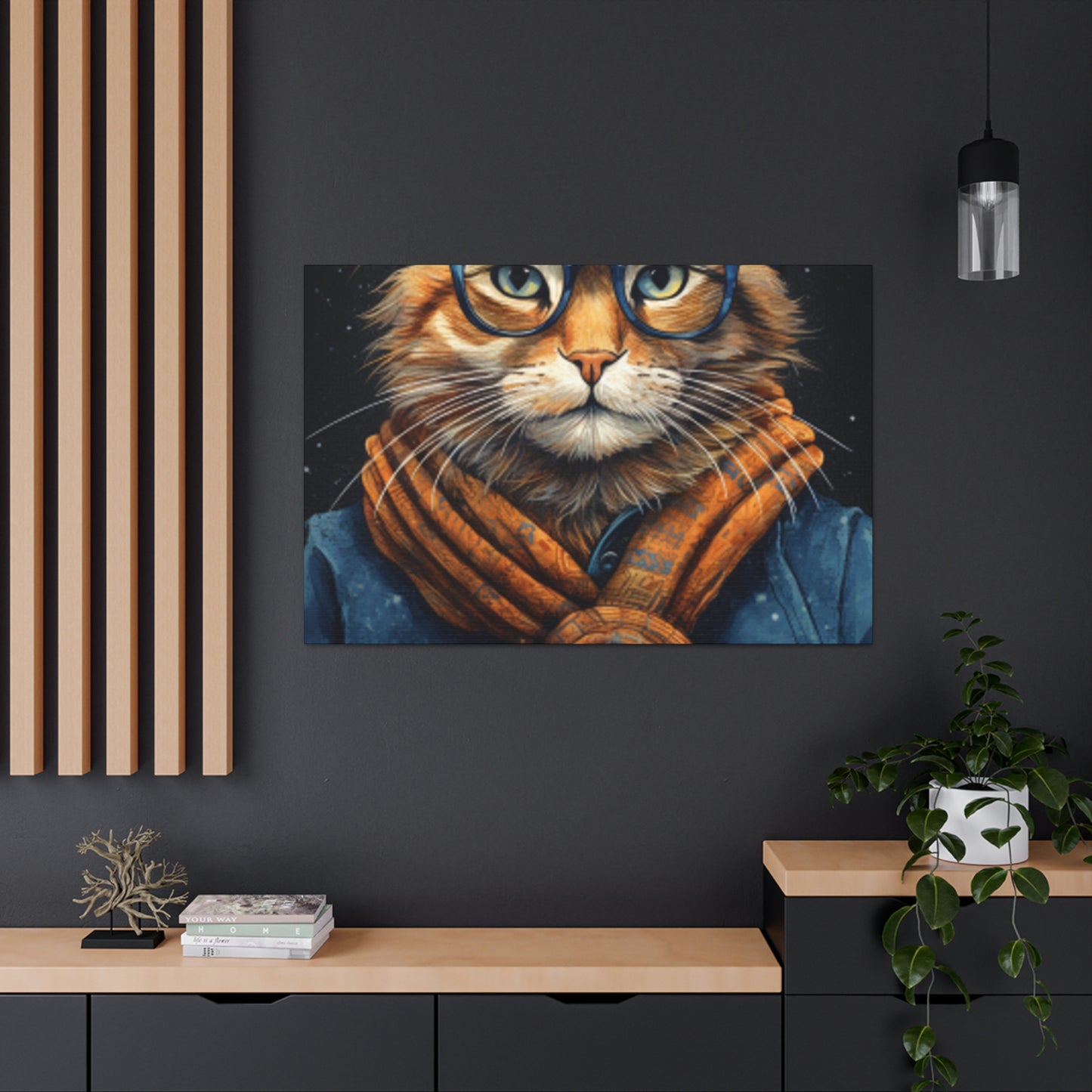 Fluffy Kitty In Glasses And Denim - Large Wall Art