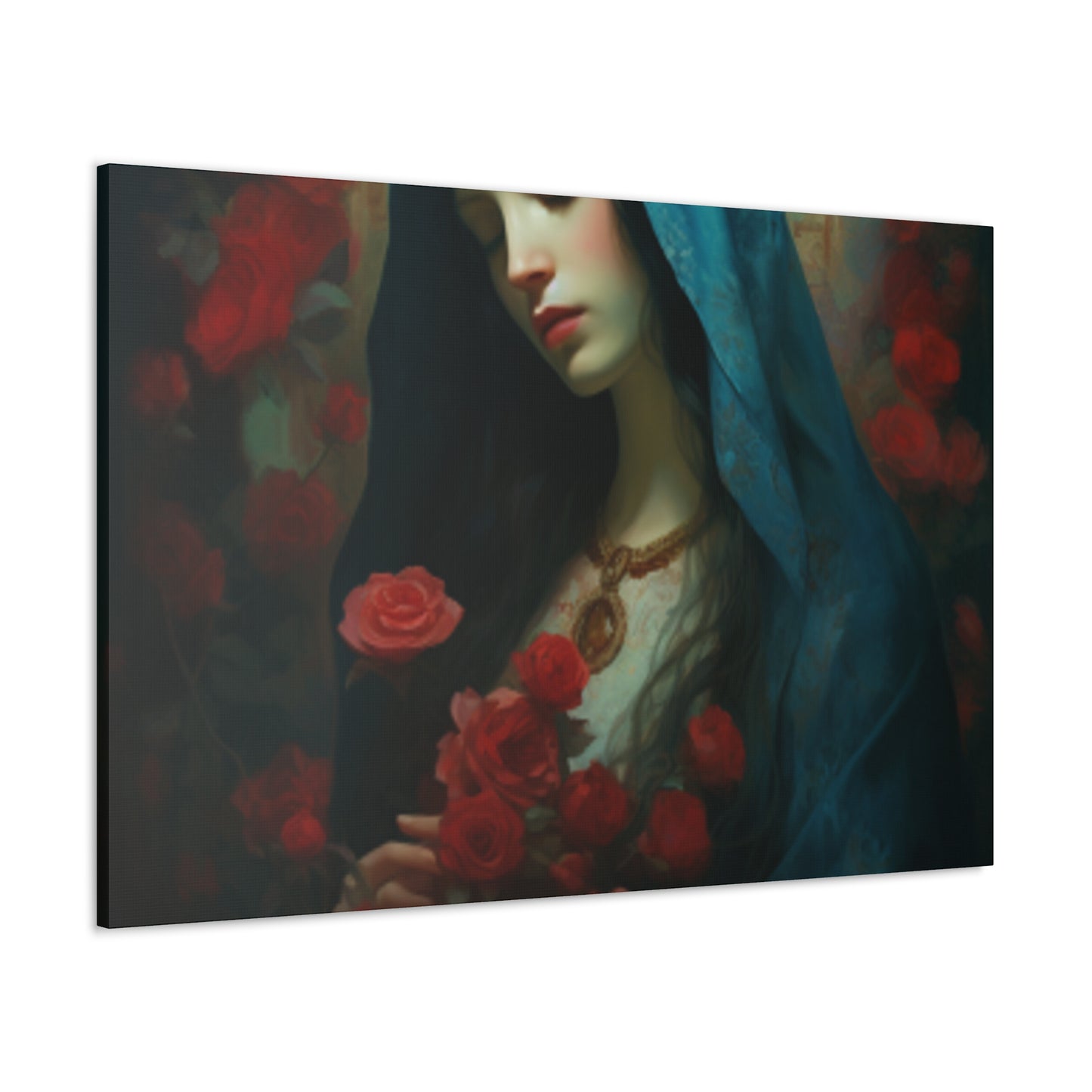 Peaceful Mother Mary And Red Roses- Large Wall Art