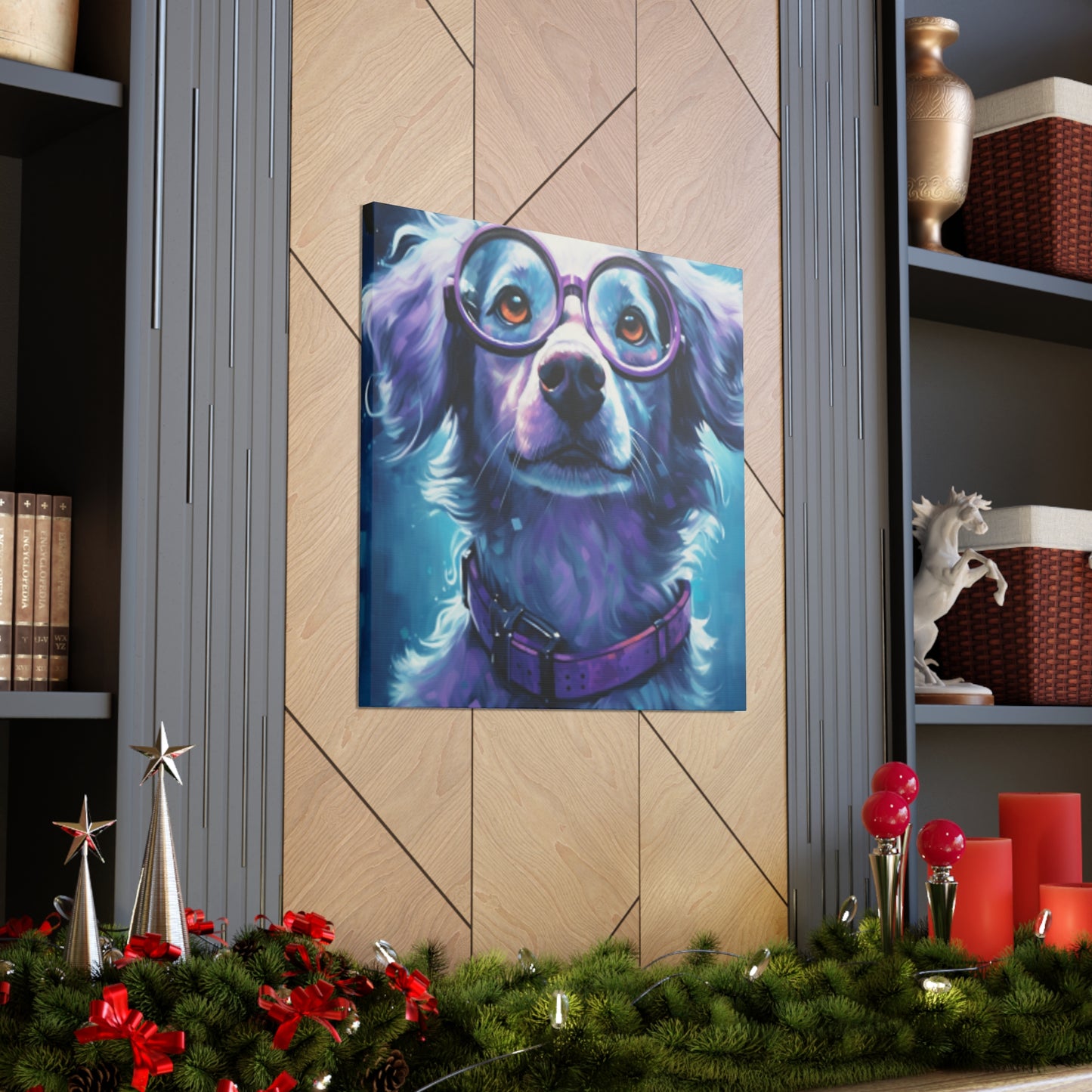 Daydreaming Dog In Purple Glasses - Large Wall Art