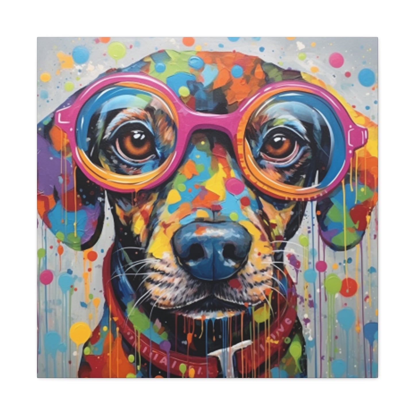 Painted Polka Dot Dog In Glasses - Large Wall Art