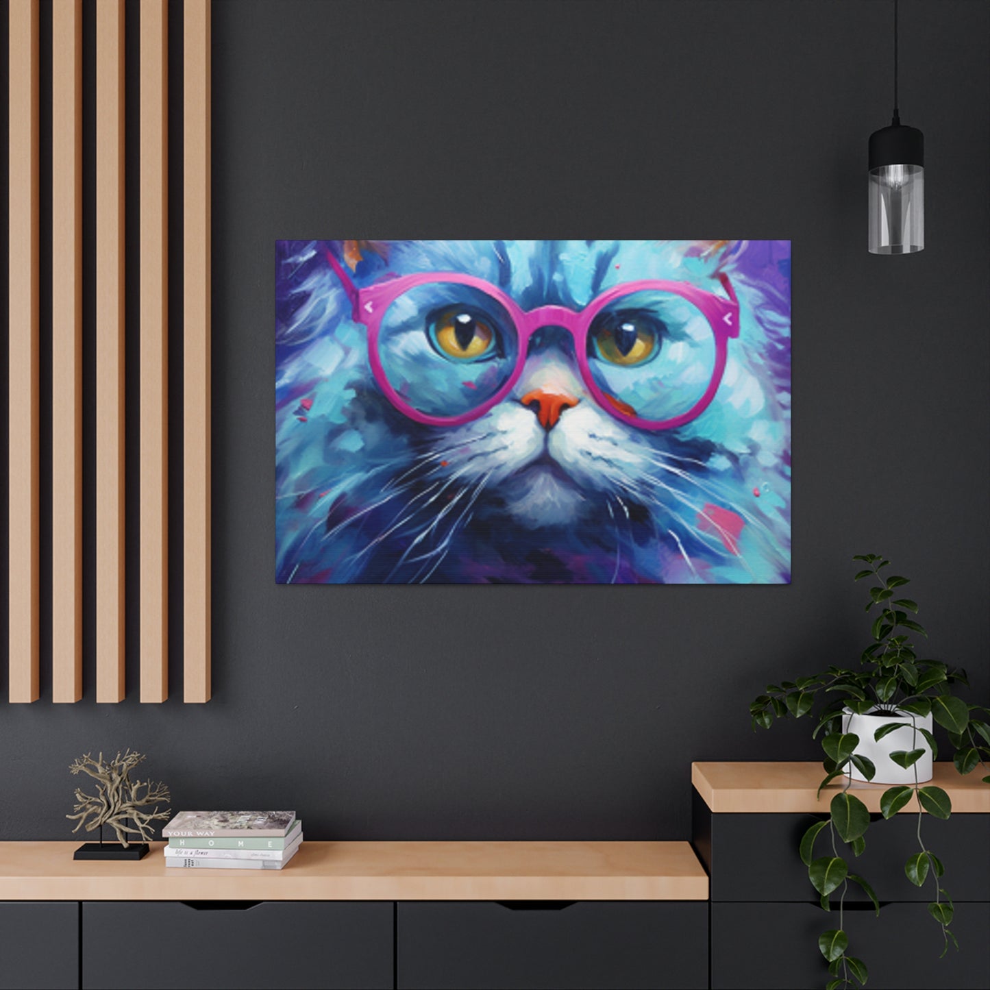 Puuur-ple Background And Glasses On A Pretty Kitty- Large Wall Art