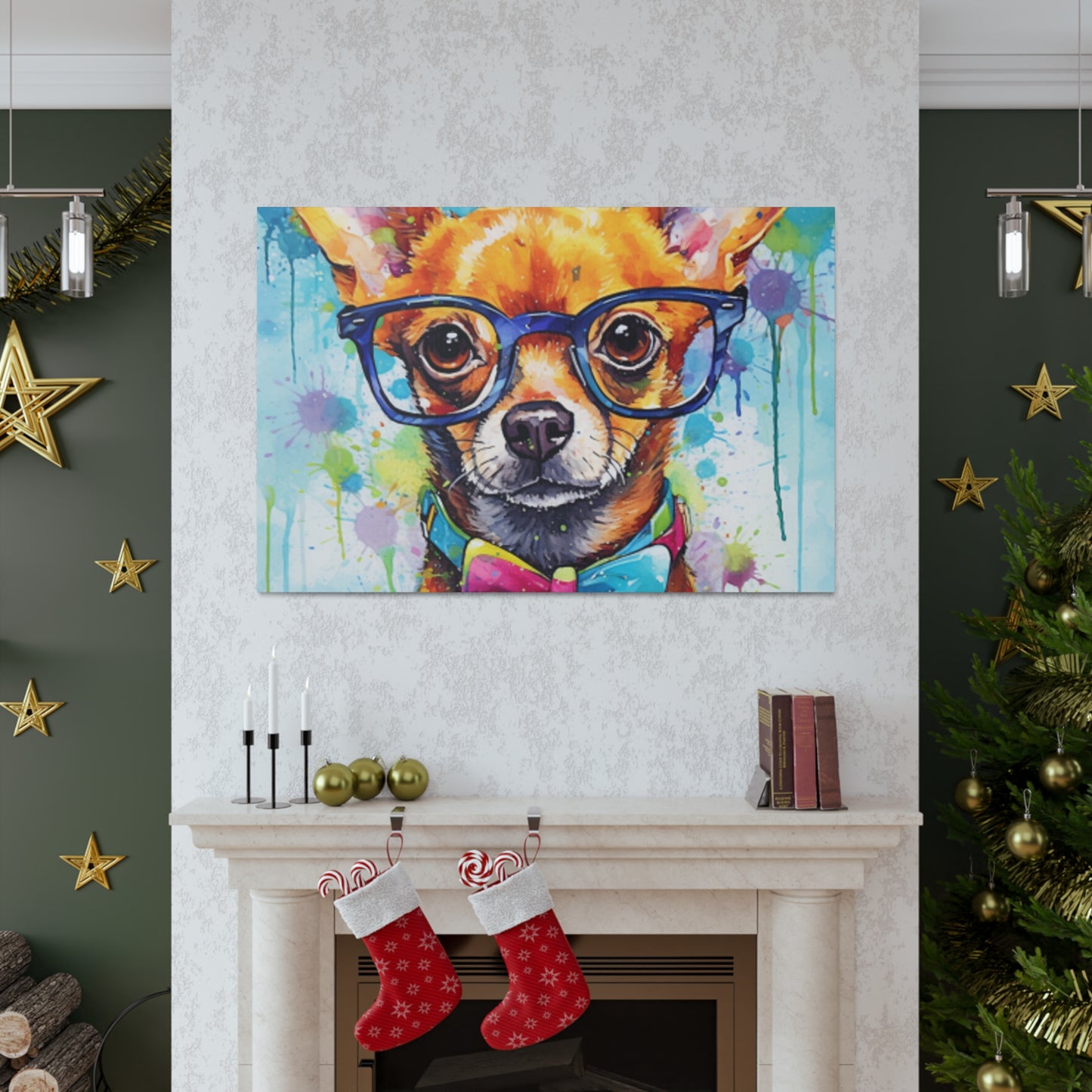 Nerdy Chihuahua In Blue Glasses And Bow Tie - Large Wall Art